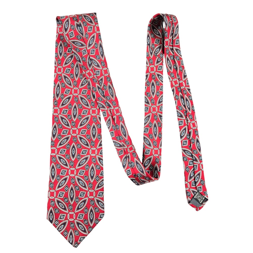 Alexander Cross Ltd Tie Mens Red Navy Geometric Diamond Silk Hand Made Italy